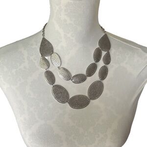 Statement Silver Tone Layered Oval Link Necklace